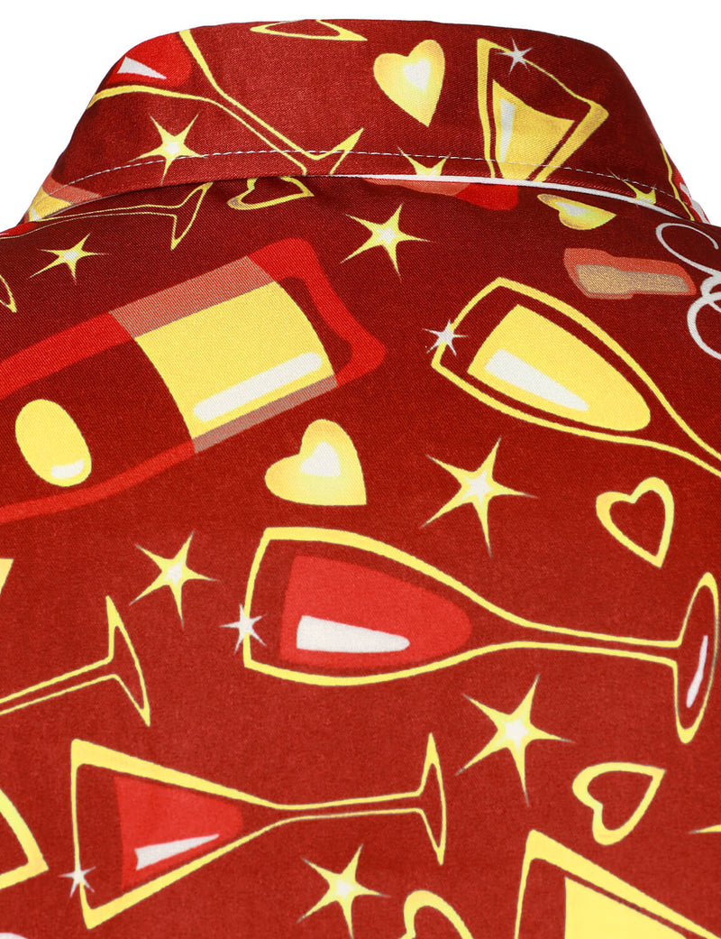 Men's Party Funny Holiday Christmas Champagne Cocktails New Year Eve Red Long Sleeve Shirt