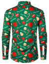 Men's Green Merry Christmas Tree Candy Print Button Long Sleeve Dress Shirt