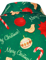 Men's Green Merry Christmas Tree Candy Print Button Long Sleeve Dress Shirt