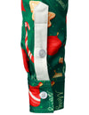 Men's Green Merry Christmas Tree Candy Print Button Long Sleeve Dress Shirt