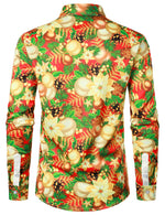 Men's Party Christmas Decoration Floral Print Holiday Shiny Button Long Sleeve Shirt