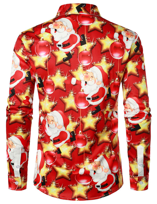 Men's Santa Claus Shiny Stars Christmas Party Funny Holiday Long Sleeve Shirt