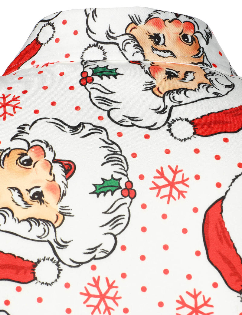 Men's Cute Santa Christmas Print Xmas Party Holiday Button White Long Sleeve Shirt