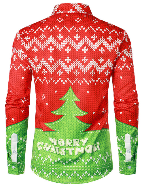 Men's Merry Christmas Holiday Christmas Tree Xmas Costume Button Long Sleeve Shirt