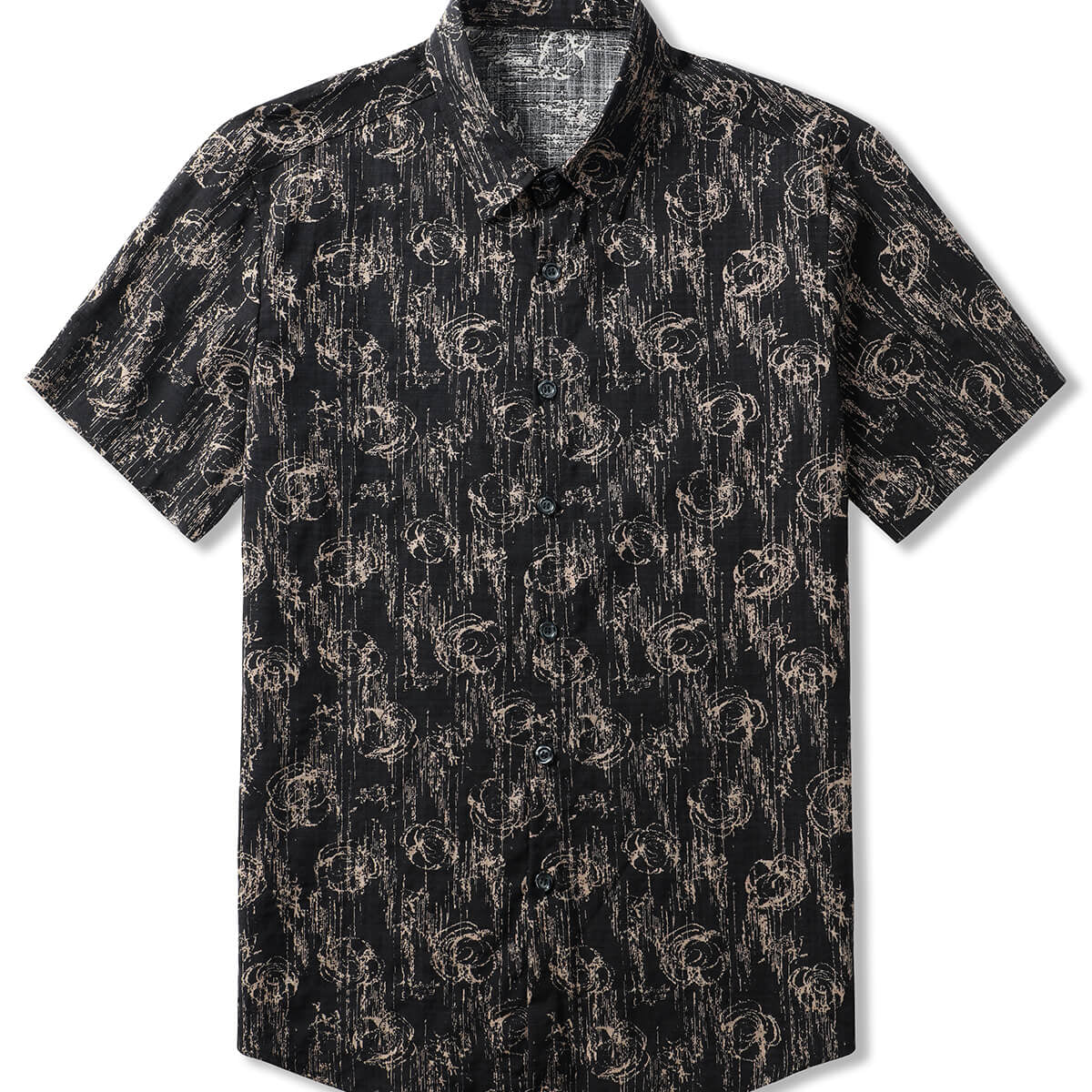 Men's Retro Flower Short Sleeve Holiday Button Up Summer Cotton Shirt