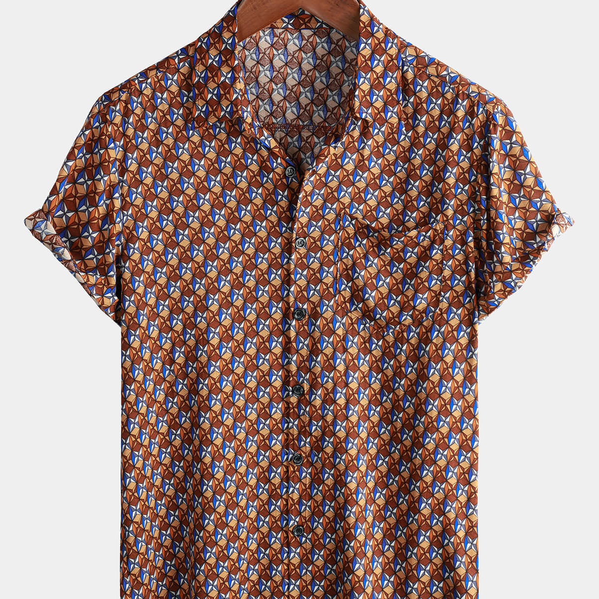 Men's Vintage Button Rayon Short Sleeve Shirt