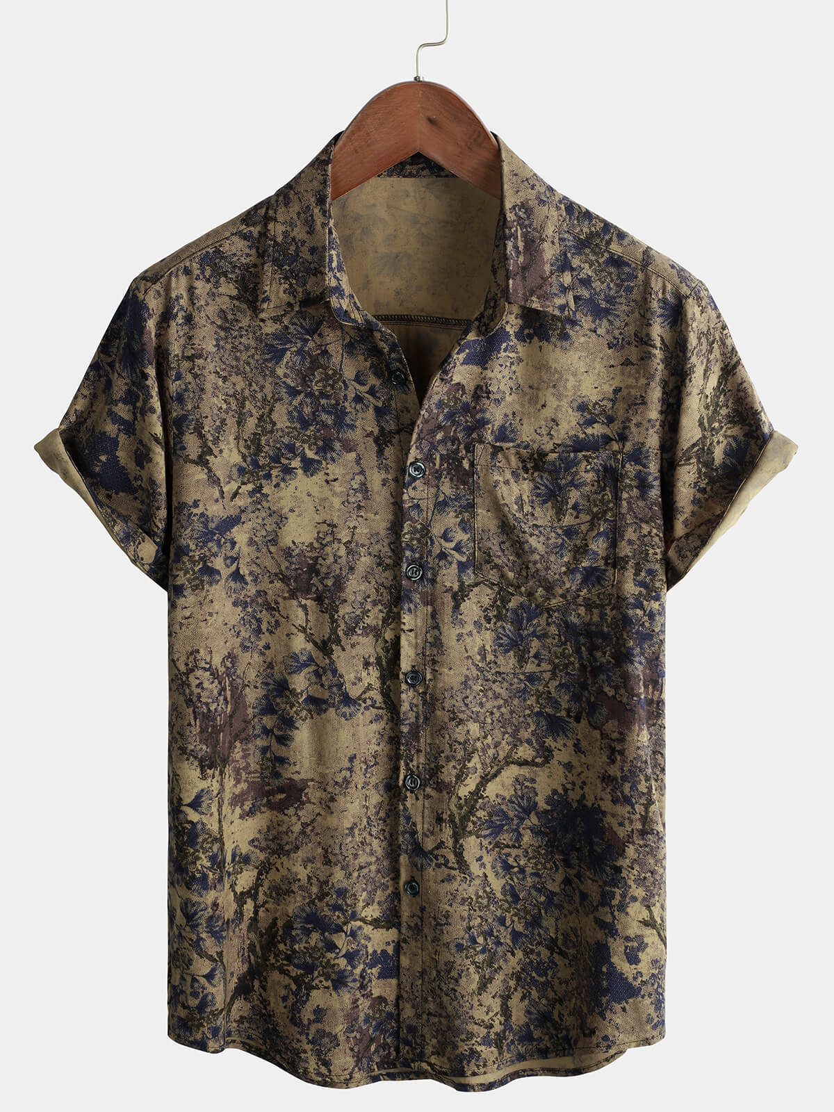 Men's Retro Floral Print Casual Short Sleeve Holiday Shirt