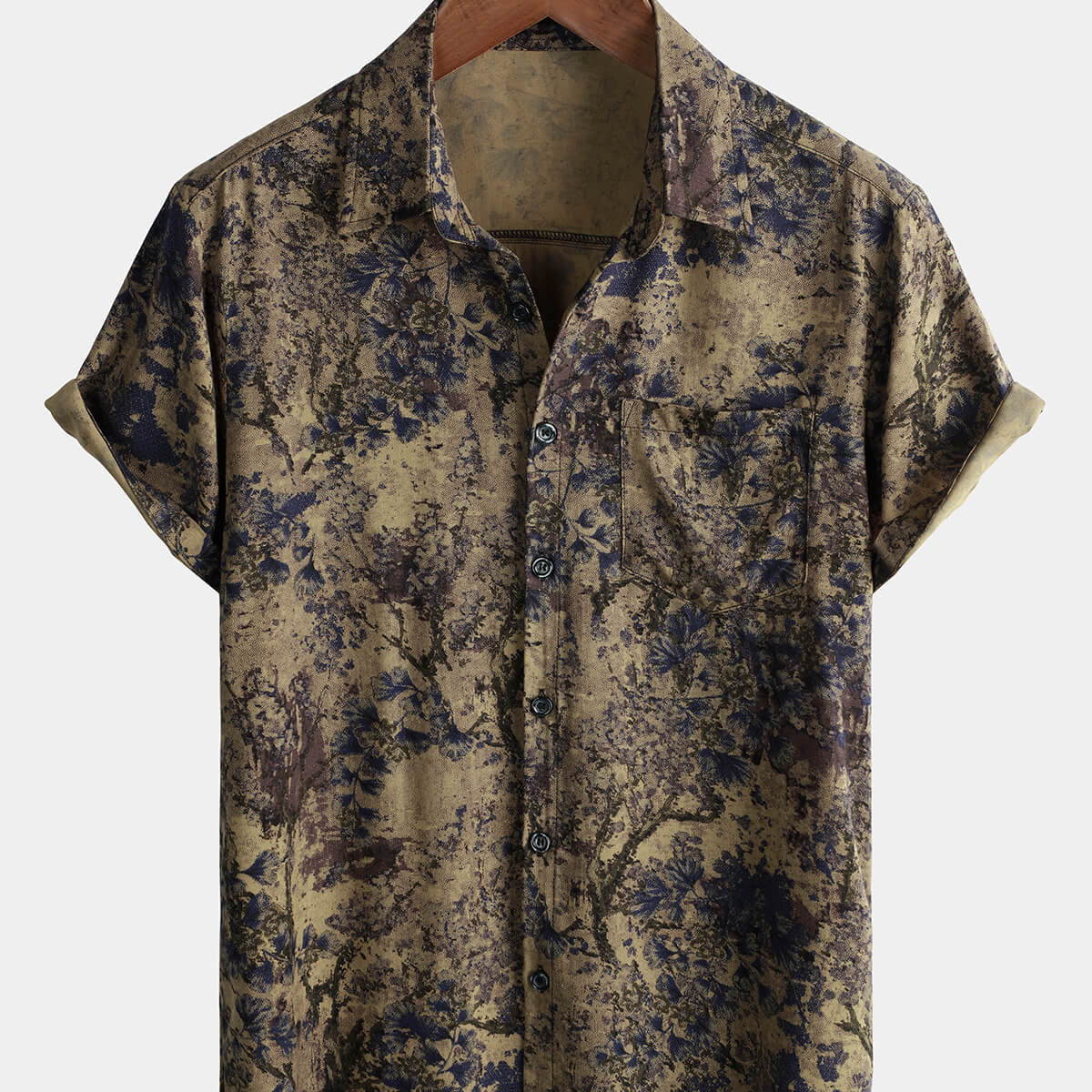 Men's Retro Floral Print Casual Short Sleeve Holiday Shirt
