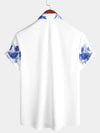 Men's Blue Floral Print Hawaiian Button Up Summer Beach Casual Collar Short Sleeve Shirt