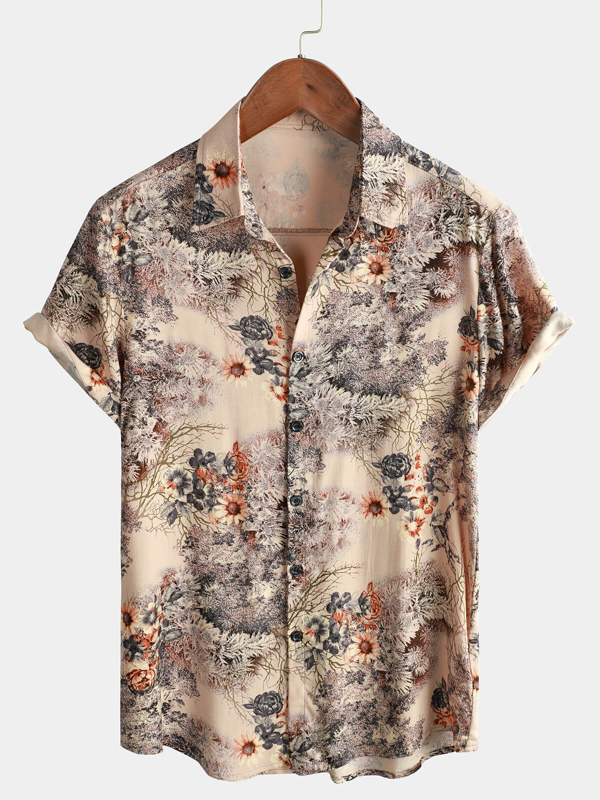 Men's Floral Print Retro Casual Button Up Shirt