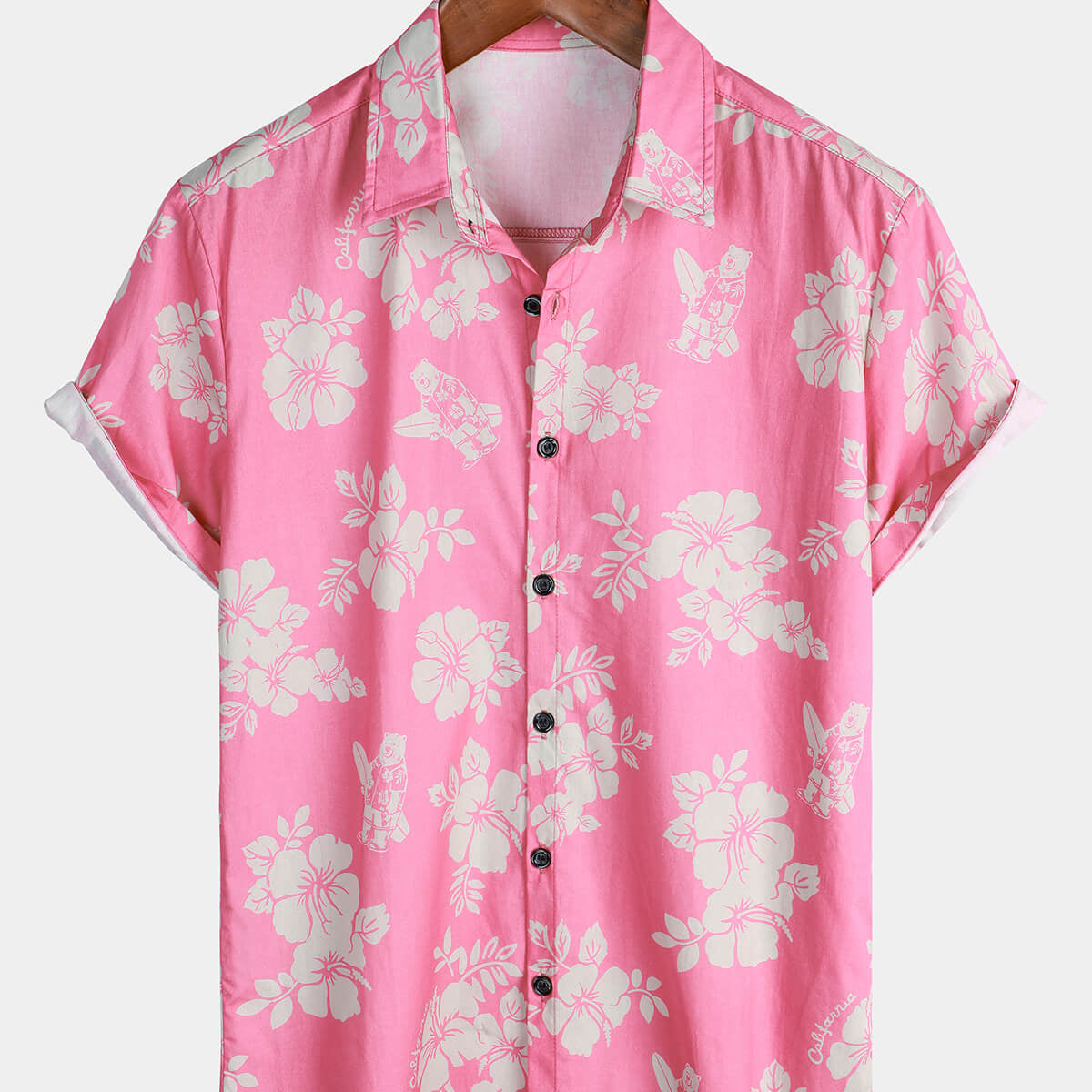 Men's Floral Pink Hawaiian Short Sleeve Shirt