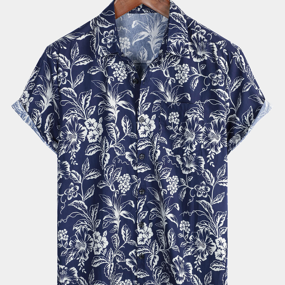 Men's Navy Blue Floral Hawaiian Short Sleeve Shirt