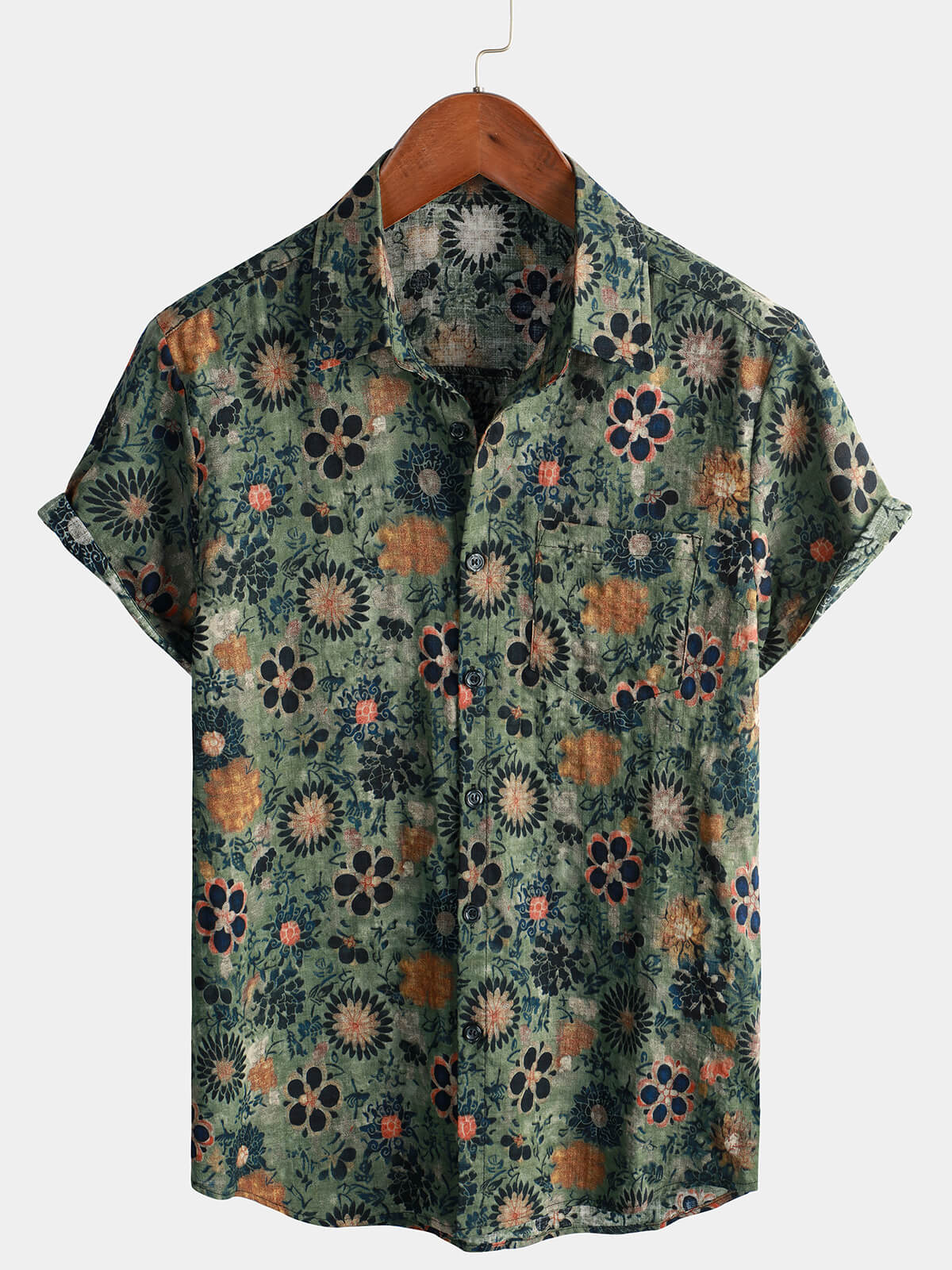 Men's Casual Vintage Floral Print Short Sleeve Shirt