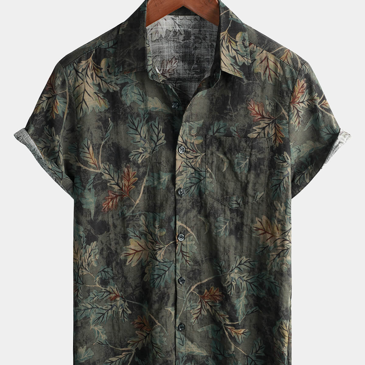 Men's Retro Leaf Short Sleeve Hawaiian Beach Shirt