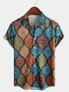 Men's Retro Print Button Up Summer Short Sleeve Casual Shirt