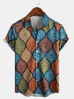 Men's Retro Print Button Up Summer Short Sleeve Casual Shirt