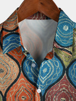 Men's Retro Print Button Up Summer Short Sleeve Casual Shirt