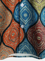 Men's Retro Print Button Up Summer Short Sleeve Casual Shirt