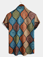 Men's Retro Print Button Up Summer Short Sleeve Casual Shirt