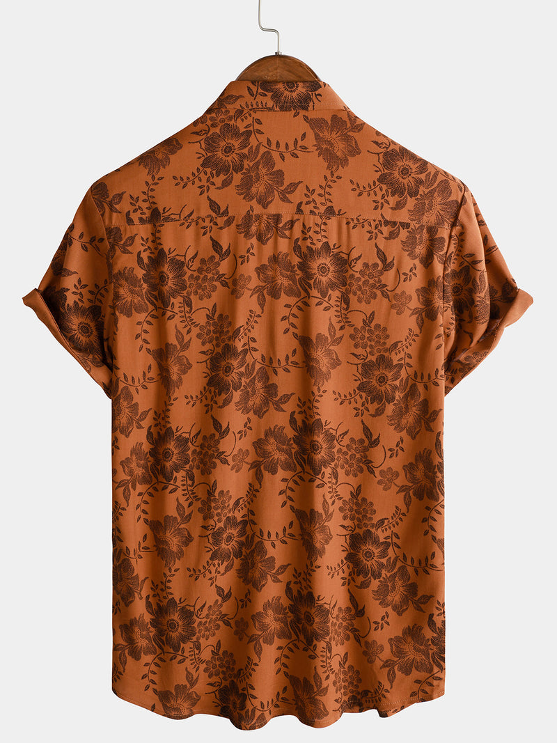 Bundle Of 3 |Men's Vintage Paisley Print 70s Green Boho Retro Tribal Short Sleeve Shirts