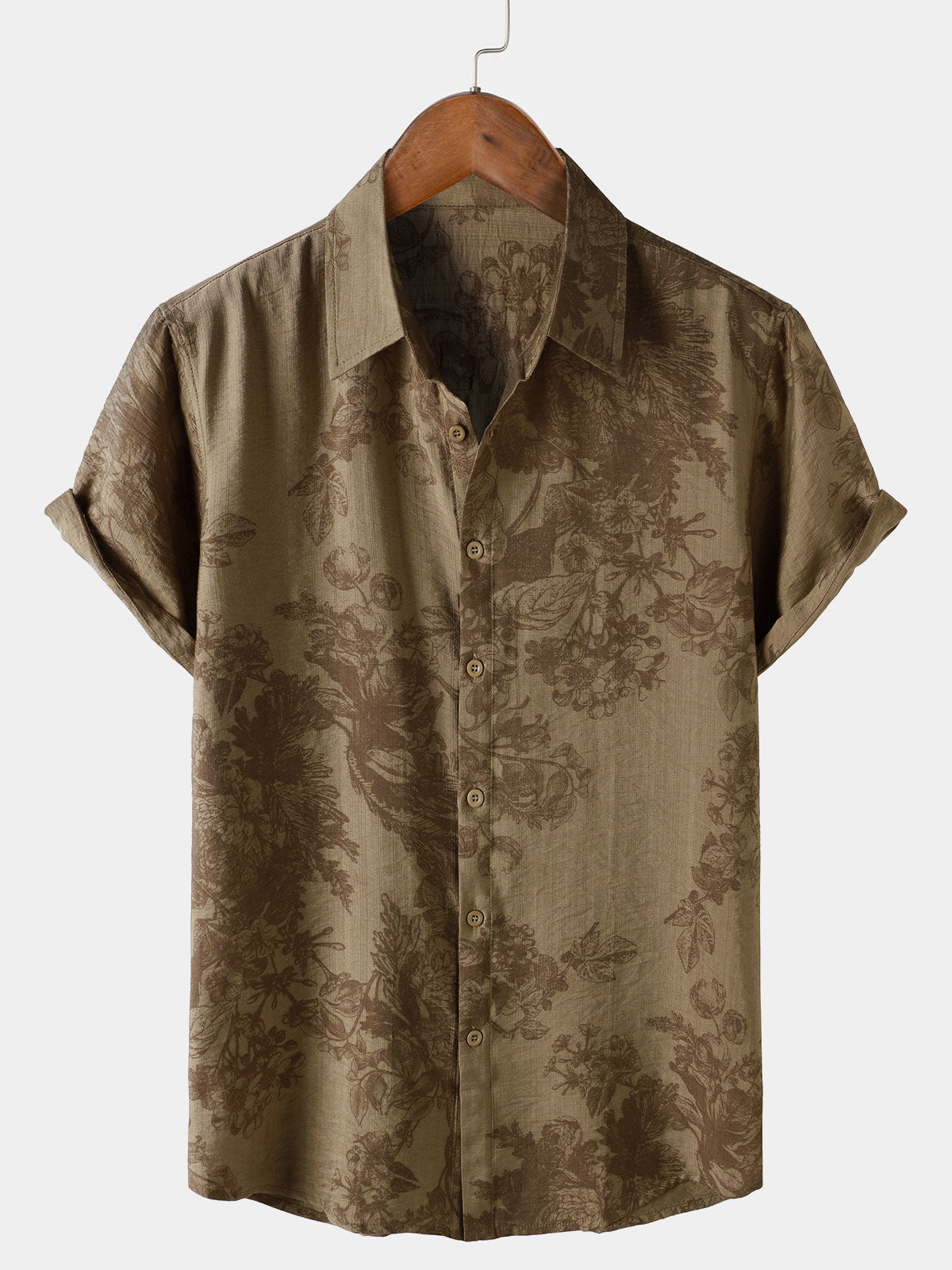 Men's Vintage Brown Floral Holiday Short Sleeve Shirt