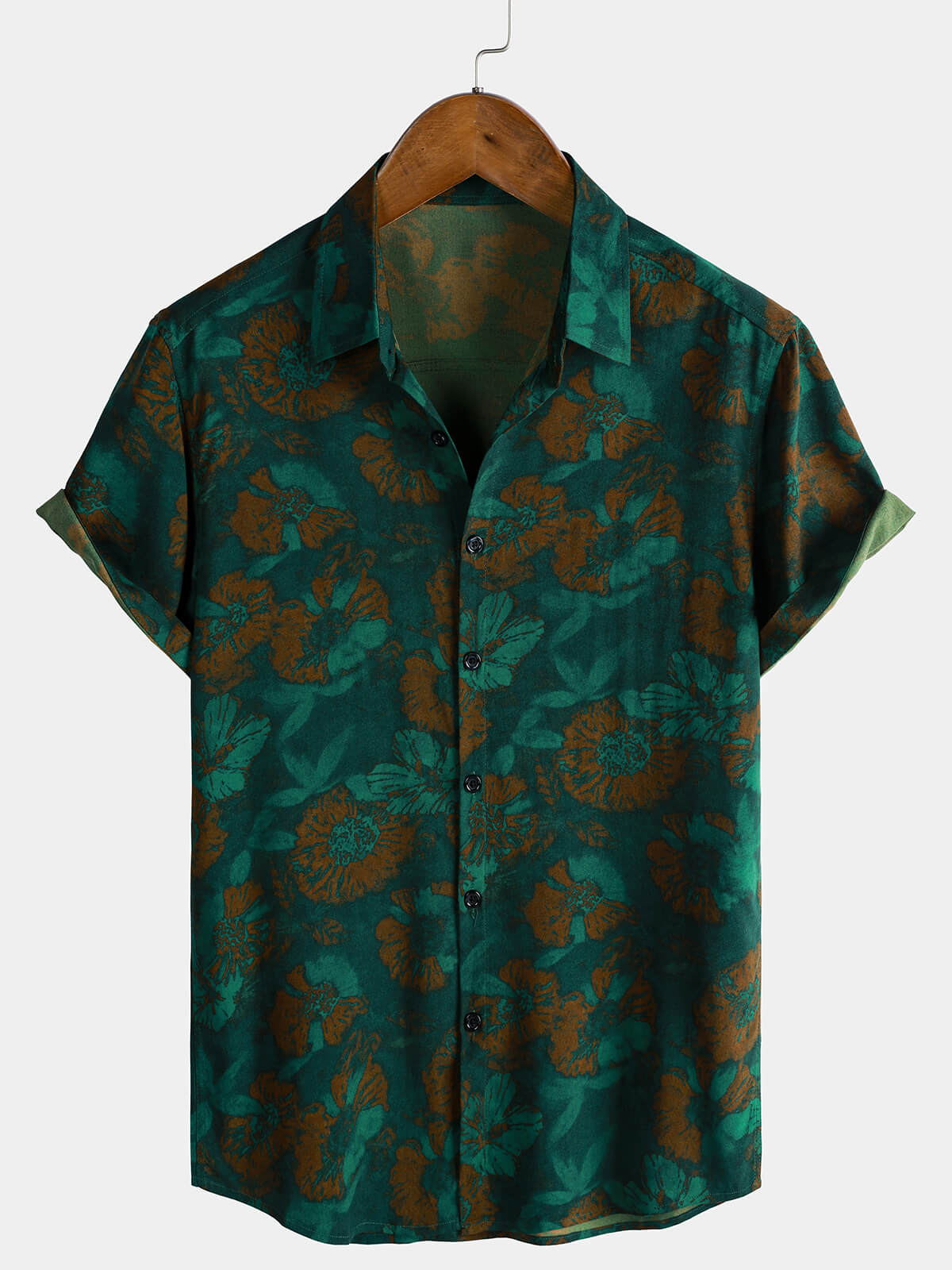 Men's Retro Floral Print Rayon Short Sleeve Shirt