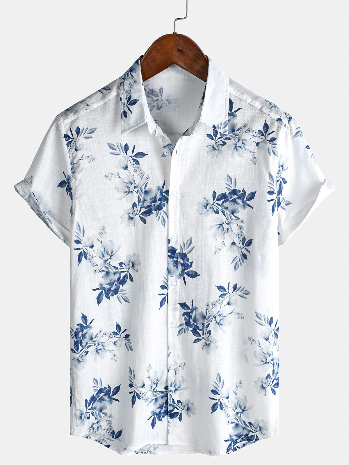 Men's Hawaiian Floral Print Short Sleeve Summer Cotton Shirt