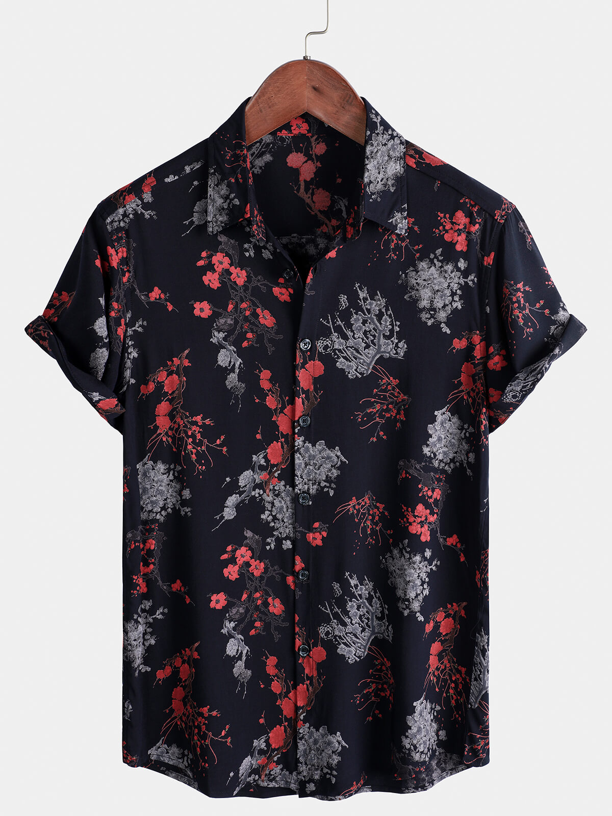 Men's Elegant Floral Rayon Casual Short Sleeve Shirt