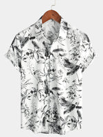 Men's Beach Cotton Summer White Hawaiian Holiday Button Up Cruise Short Sleeve Shirt