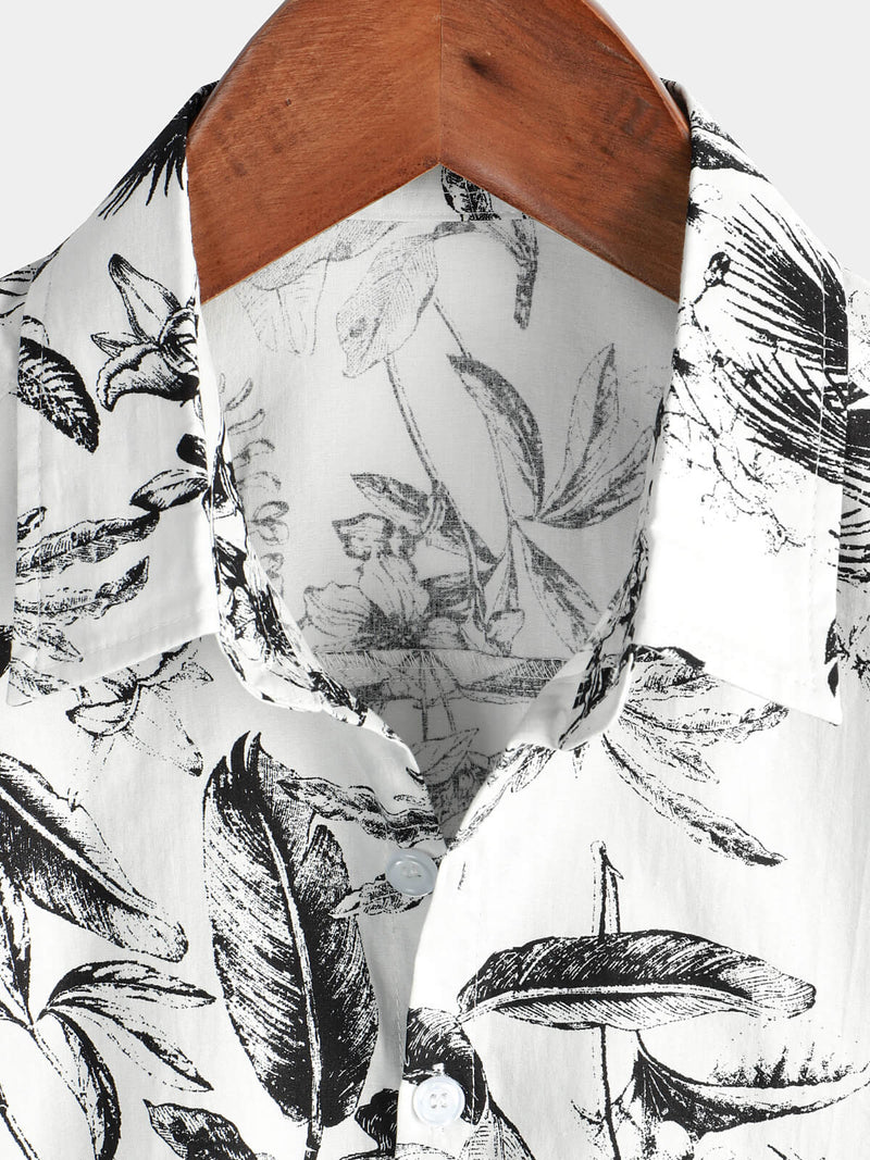 Men's Beach Cotton Summer White Hawaiian Holiday Button Up Cruise Short Sleeve Shirt