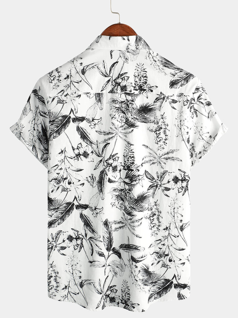 Men's Beach Cotton Summer White Hawaiian Holiday Button Up Cruise Short Sleeve Shirt