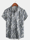 Men's Paisley Floral Cotton Vintage Grey Retro 70s Button Up Beach Summer Short Sleeve Shirt