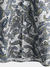 Men's Paisley Floral Cotton Vintage Grey Retro 70s Button Up Beach Summer Short Sleeve Shirt