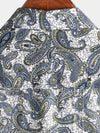Men's Paisley Floral Cotton Vintage Grey Retro 70s Button Up Beach Summer Short Sleeve Shirt