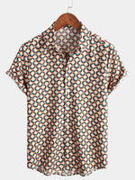Men's Retro Button Up Vintage Geometric Circle Cool Summer Beach Short Sleeve Shirt