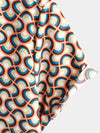 Men's Retro Button Up Vintage Geometric Circle Cool Summer Beach Short Sleeve Shirt