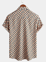 Men's Retro Button Up Vintage Geometric Circle Cool Summer Beach Short Sleeve Shirt