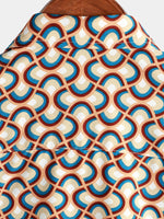 Men's Retro Button Up Vintage Geometric Circle Cool Summer Beach Short Sleeve Shirt