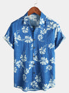 Men's Blue Hawaiian Vintage Floral Cruise Short Sleeve Button Up Beach Tropical Shirt