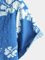 Men's Blue Hawaiian Vintage Floral Cruise Short Sleeve Button Up Beach Tropical Shirt
