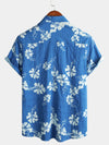 Men's Blue Hawaiian Vintage Floral Cruise Short Sleeve Button Up Beach Tropical Shirt