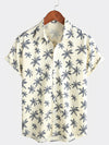 Men's Beach Hawaiian Palm Tree Print Cotton Cruise Button Up Short Sleeve Shirt