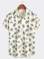 Men's Beach Hawaiian Palm Tree Print Cotton Cruise Button Up Short Sleeve Shirt