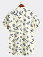 Men's Beach Hawaiian Palm Tree Print Cotton Cruise Button Up Short Sleeve Shirt