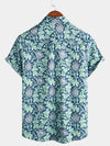 Men's Cotton Blue Hawaiian Vintage Floral Holiday Cruise Short Sleeve Button Up Shirt