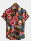 Men's Floral Cotton Summer Beach Army Green Short Sleeve Hawaiian Button Up Shirt