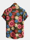 Men's Floral Cotton Summer Beach Army Green Short Sleeve Hawaiian Button Up Shirt
