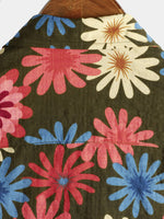 Men's Floral Cotton Summer Beach Army Green Short Sleeve Hawaiian Button Up Shirt