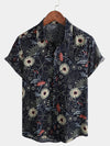 Men's Cotton Sunflower Floral Cruise Beach Summer Holiday Short Sleeve Hawaiian Button Up Shirt