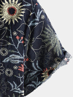 Men's Cotton Sunflower Floral Cruise Beach Summer Holiday Short Sleeve Hawaiian Button Up Shirt